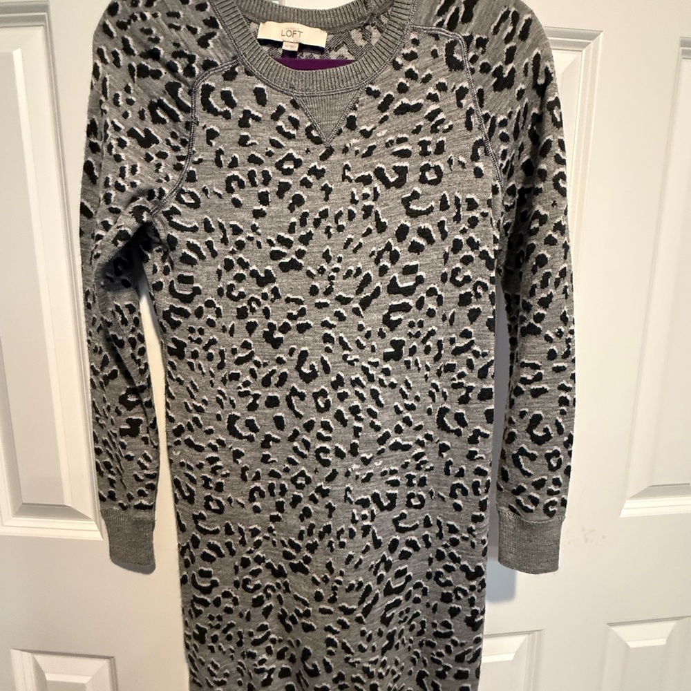 LOFT Gray and Black Animal Print Dress
